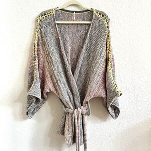 Free People Sand Art Kimono‎ Slouchy Artsy Oversized Size Small 100% Cotton